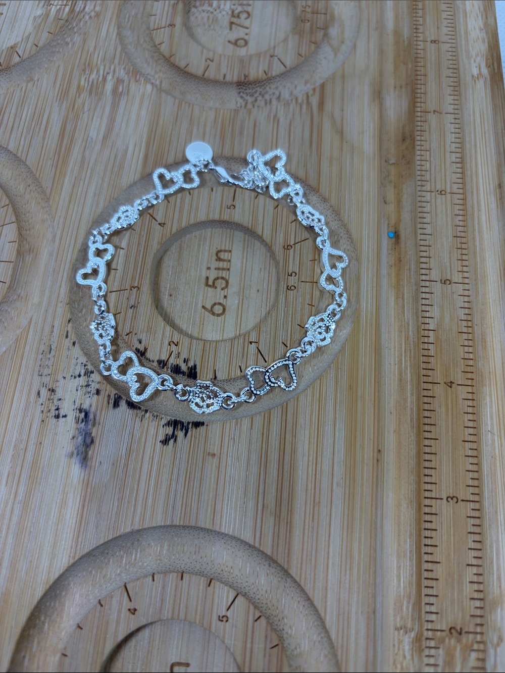 925 Sterling Silver Rose & Open Heart Bracelet | Romantic Cottagecore - Picture 7 of 7